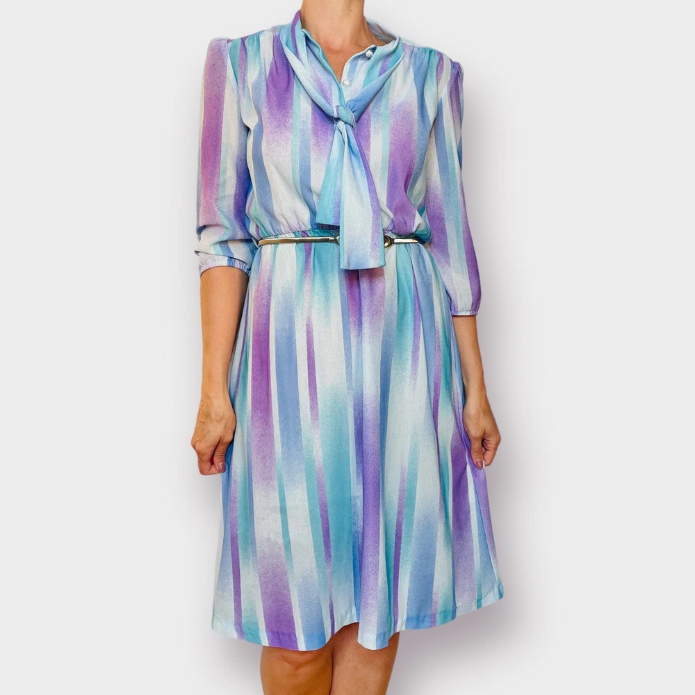 70s Greg Michael‎ Pastel Stripe Day Dress